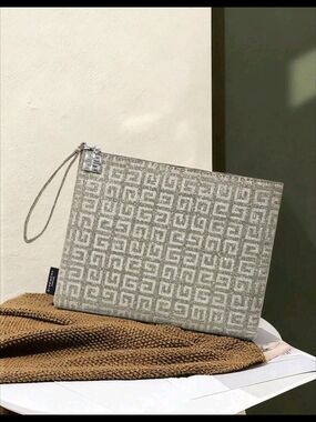 Givenchy Metallic Silver-Beige Monogram Wristlet Cosmetics Bag